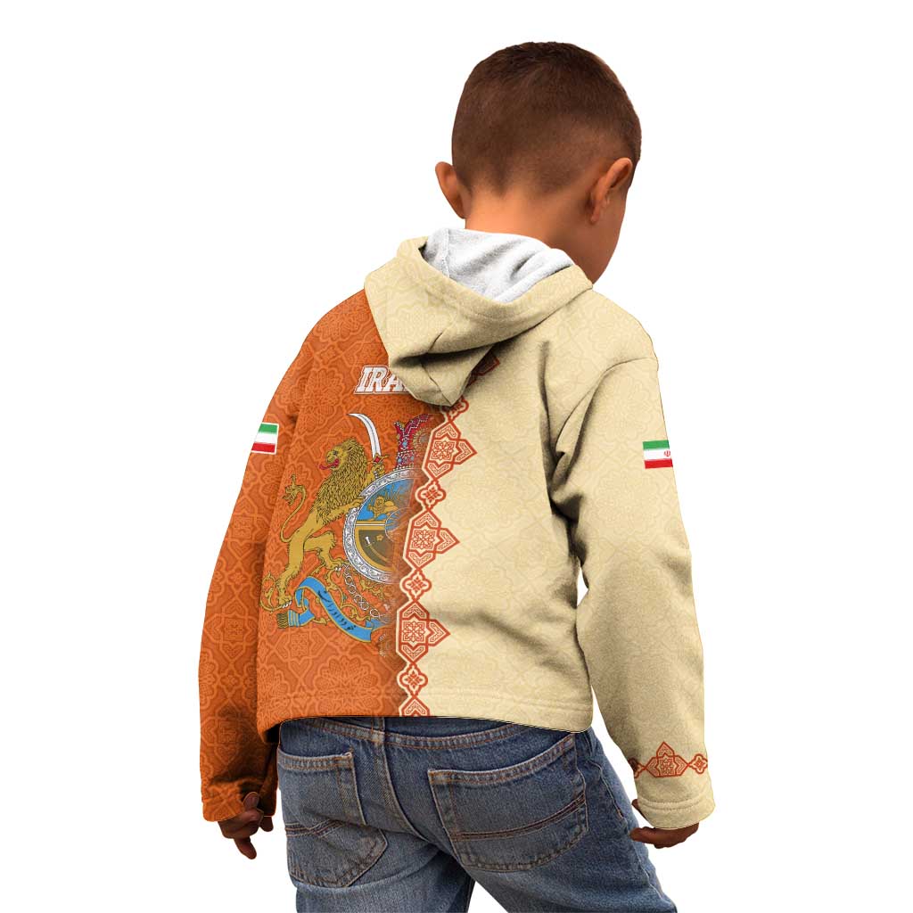 Iran Heritage Kid Hoodie with Traditional Pattern and Royal Emblem Design