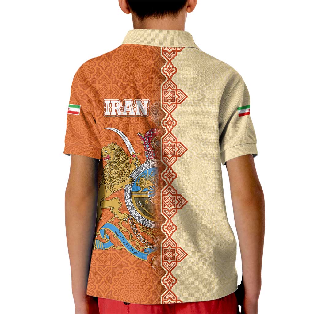 Iran Heritage Kid Polo Shirt with Traditional Pattern and Royal Emblem Design