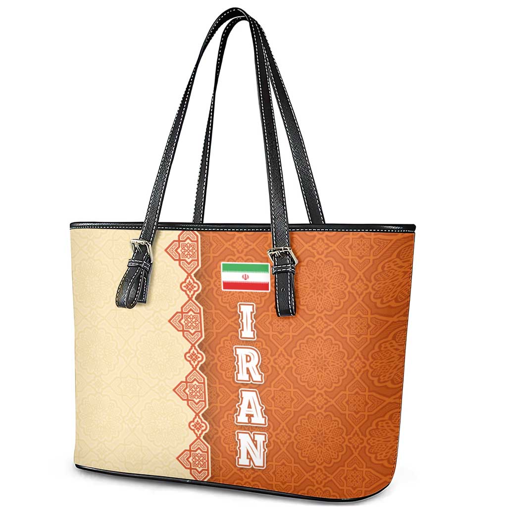 Iran Heritage Leather Tote Bag with Traditional Pattern and Royal Emblem Design