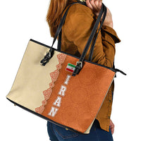 Iran Heritage Leather Tote Bag with Traditional Pattern and Royal Emblem Design