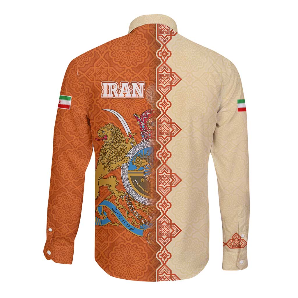Iran Heritage Long Sleeve Button Shirt with Traditional Pattern and Royal Emblem Design