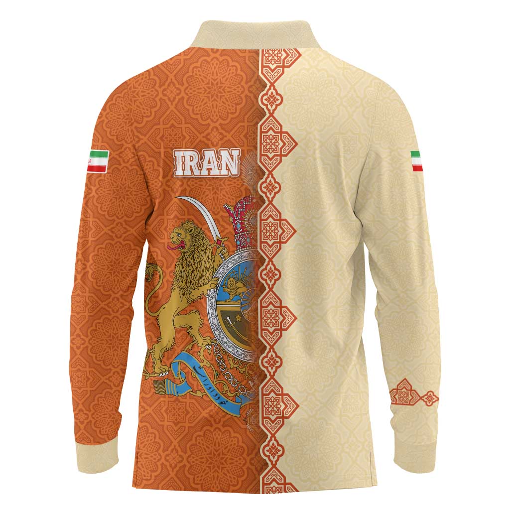 Iran Heritage Long Sleeve Polo Shirt with Traditional Pattern and Royal Emblem Design