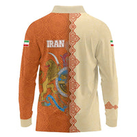 Iran Heritage Long Sleeve Polo Shirt with Traditional Pattern and Royal Emblem Design