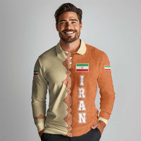 Iran Heritage Long Sleeve Polo Shirt with Traditional Pattern and Royal Emblem Design