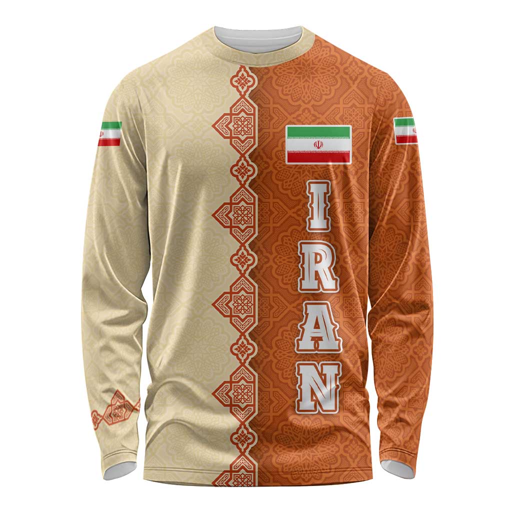 Iran Heritage Long Sleeve Shirt with Traditional Pattern and Royal Emblem Design