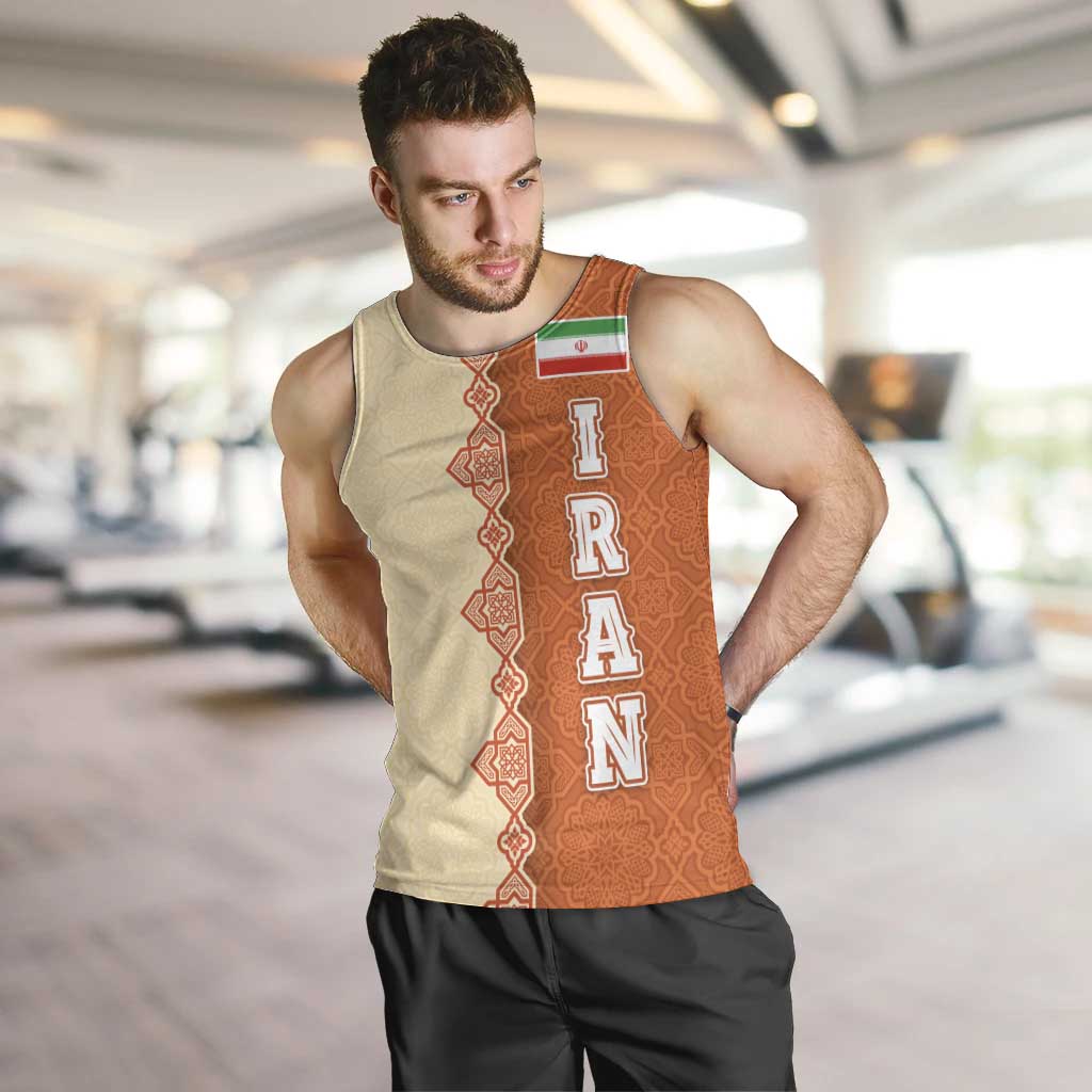 Iran Heritage Men Tank Top with Traditional Pattern and Royal Emblem Design