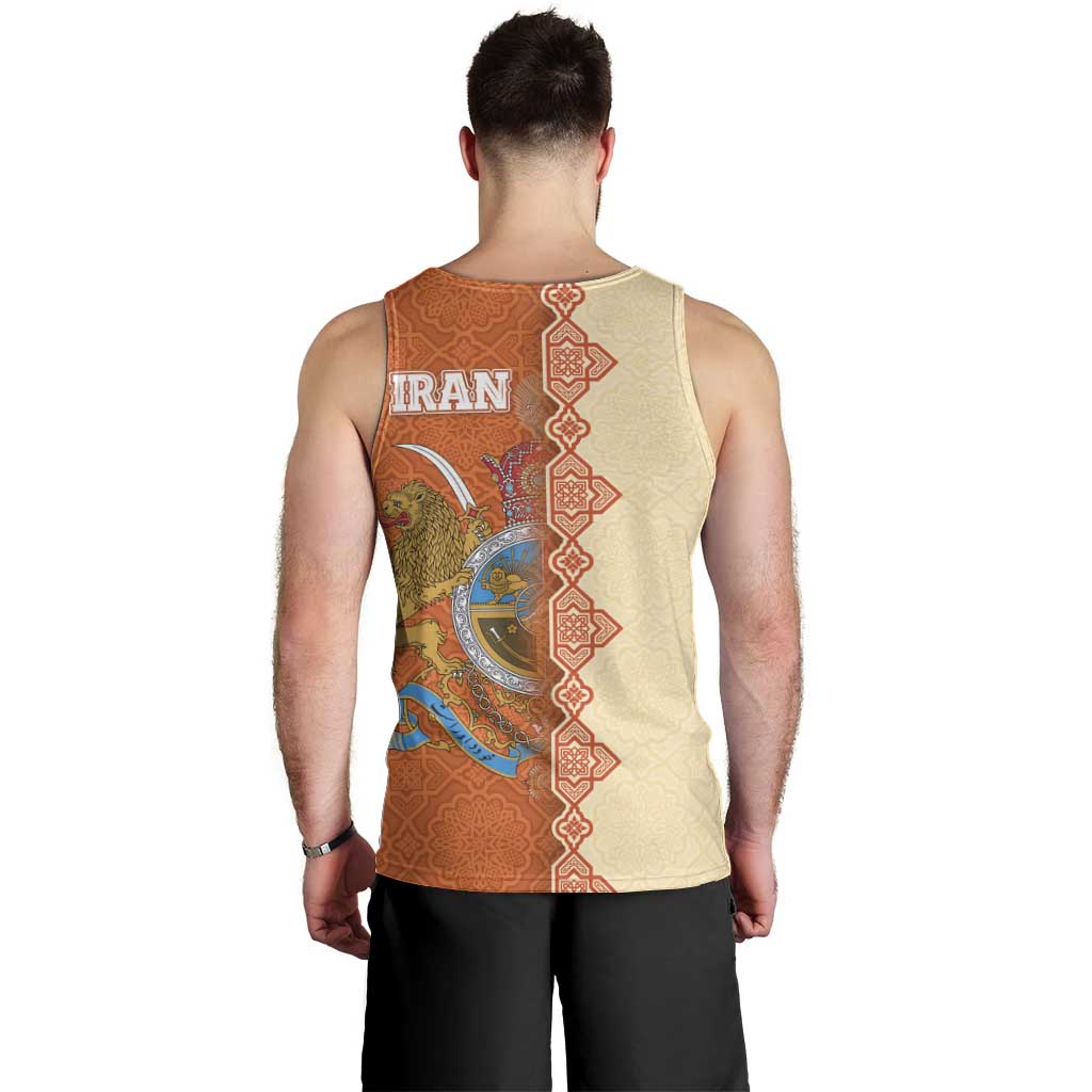 Iran Heritage Men Tank Top with Traditional Pattern and Royal Emblem Design