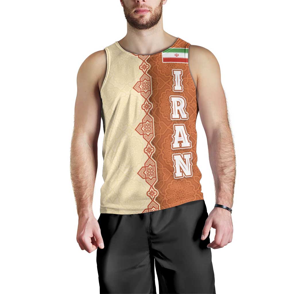 Iran Heritage Men Tank Top with Traditional Pattern and Royal Emblem Design