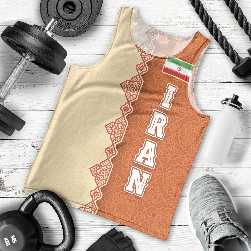 Iran Heritage Men Tank Top with Traditional Pattern and Royal Emblem Design