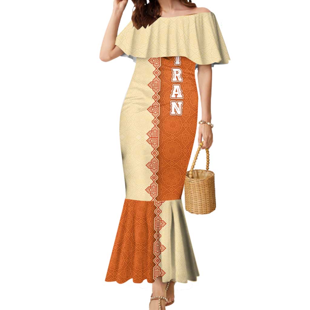 Iran Heritage Mermaid Dress with Traditional Pattern and Royal Emblem Design