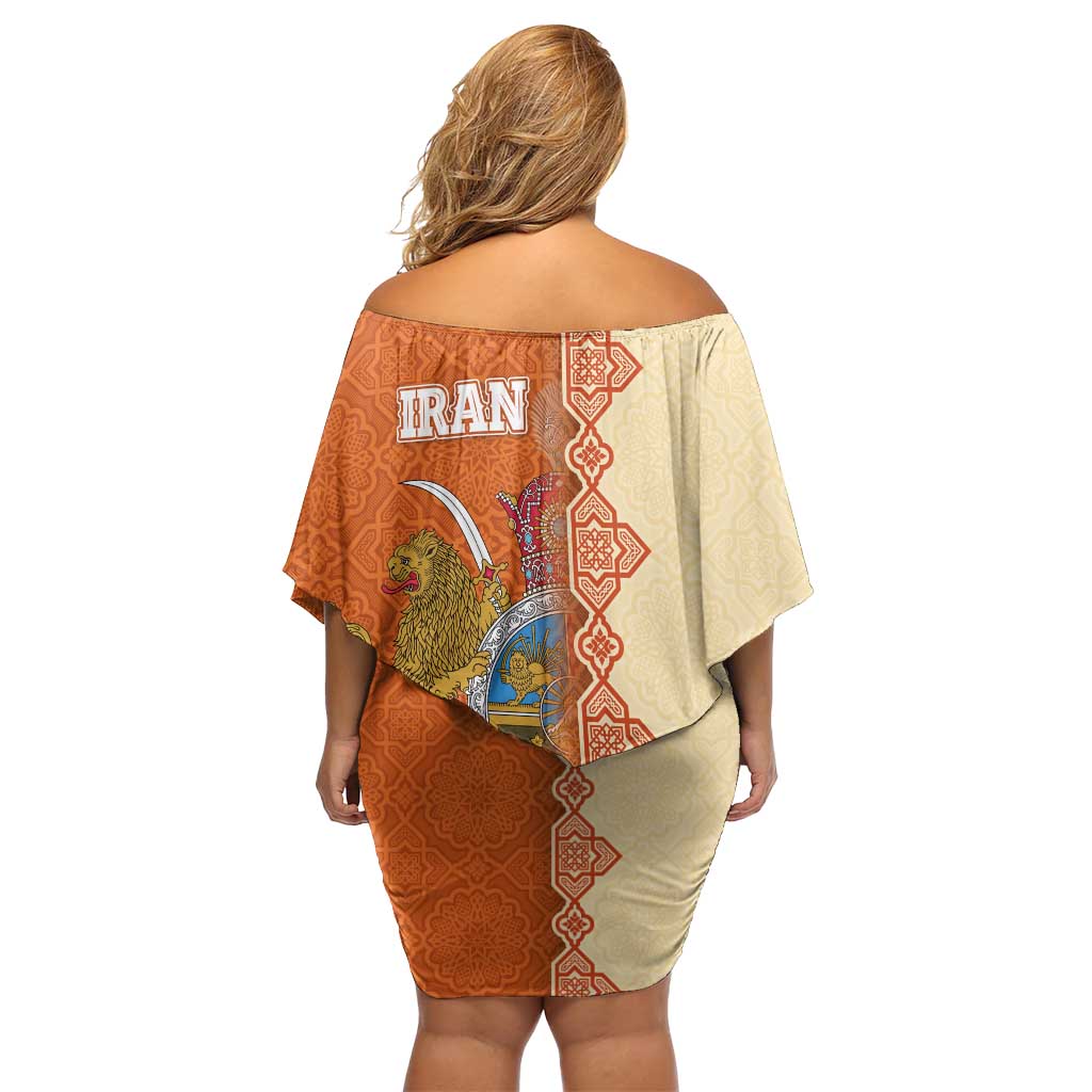 Iran Heritage Off Shoulder Short Dress with Traditional Pattern and Royal Emblem Design