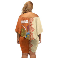 Iran Heritage Off Shoulder Short Dress with Traditional Pattern and Royal Emblem Design