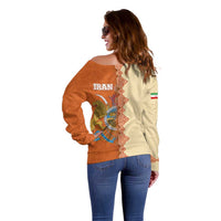 Iran Heritage Off Shoulder Sweater with Traditional Pattern and Royal Emblem Design