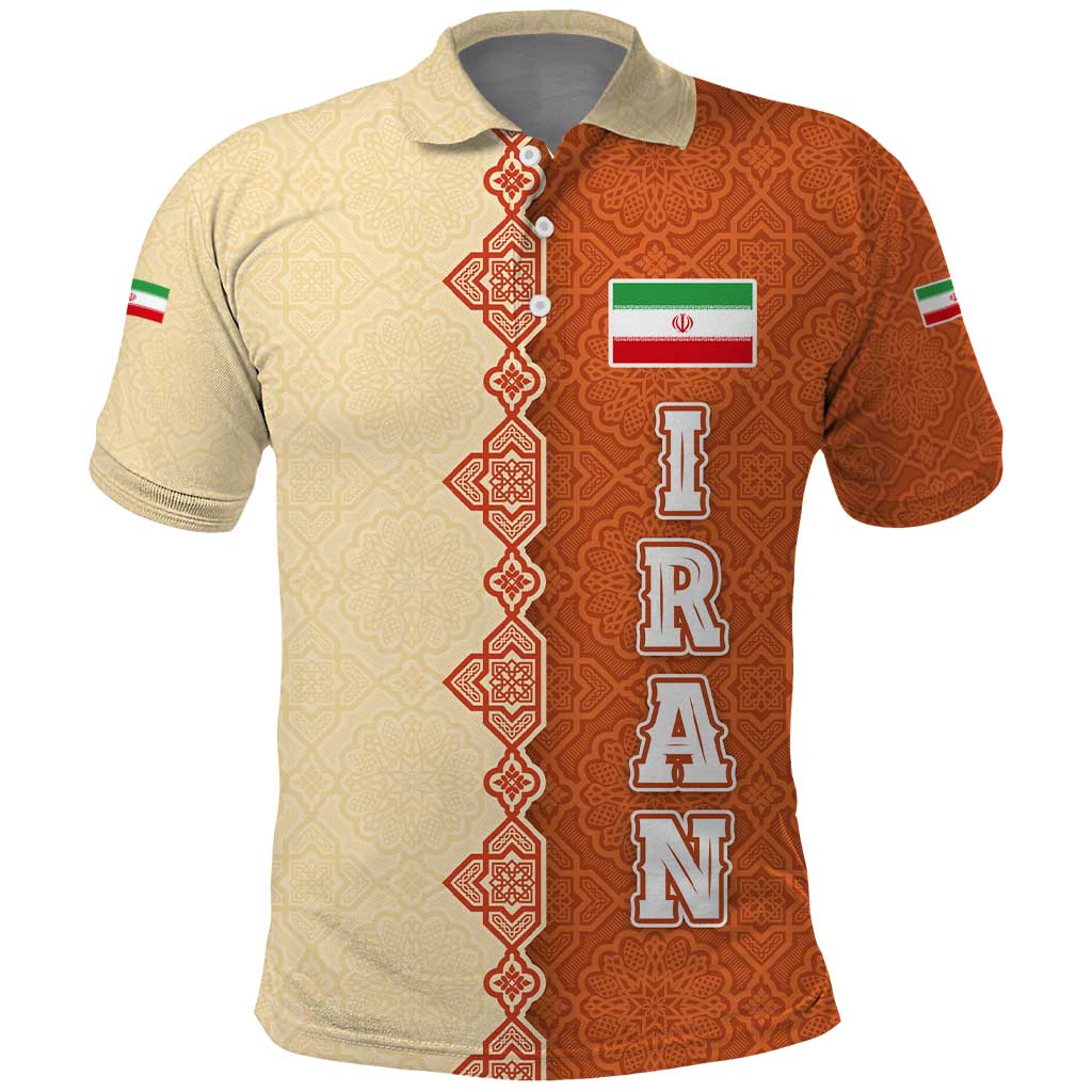 Iran Heritage Polo Shirt with Traditional Pattern and Royal Emblem Design