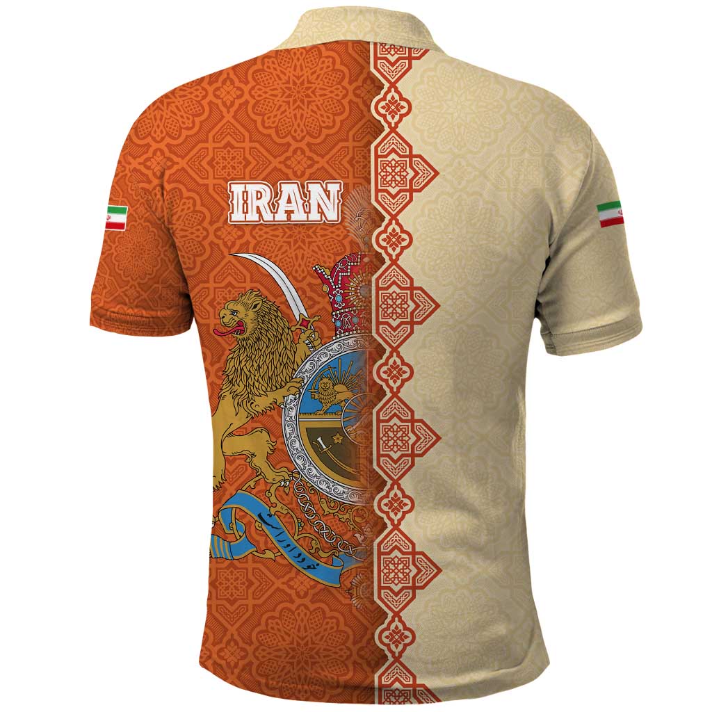 Iran Heritage Polo Shirt with Traditional Pattern and Royal Emblem Design