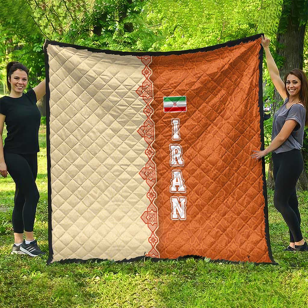 Iran Heritage Quilt with Traditional Pattern and Royal Emblem Design