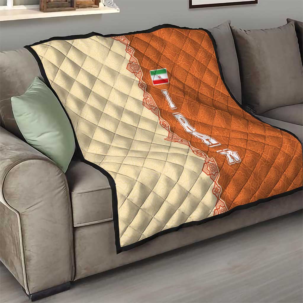 Iran Heritage Quilt with Traditional Pattern and Royal Emblem Design