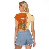 Iran Heritage Raglan Cropped T Shirt with Traditional Pattern and Royal Emblem Design