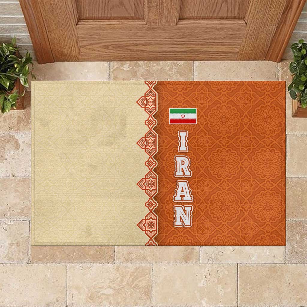 Iran Heritage Rubber Doormat with Traditional Pattern and Royal Emblem Design