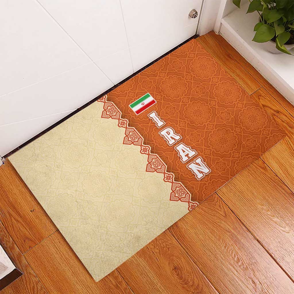 Iran Heritage Rubber Doormat with Traditional Pattern and Royal Emblem Design