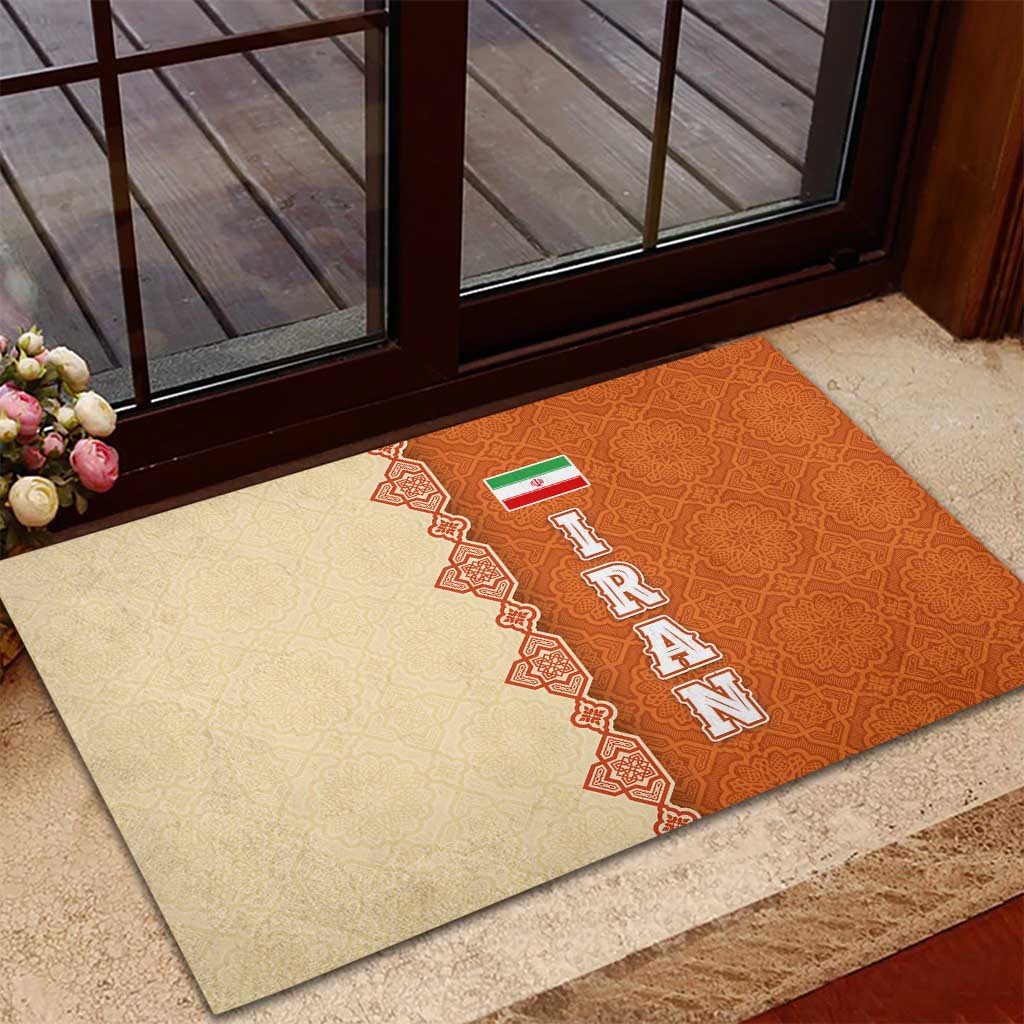 Iran Heritage Rubber Doormat with Traditional Pattern and Royal Emblem Design