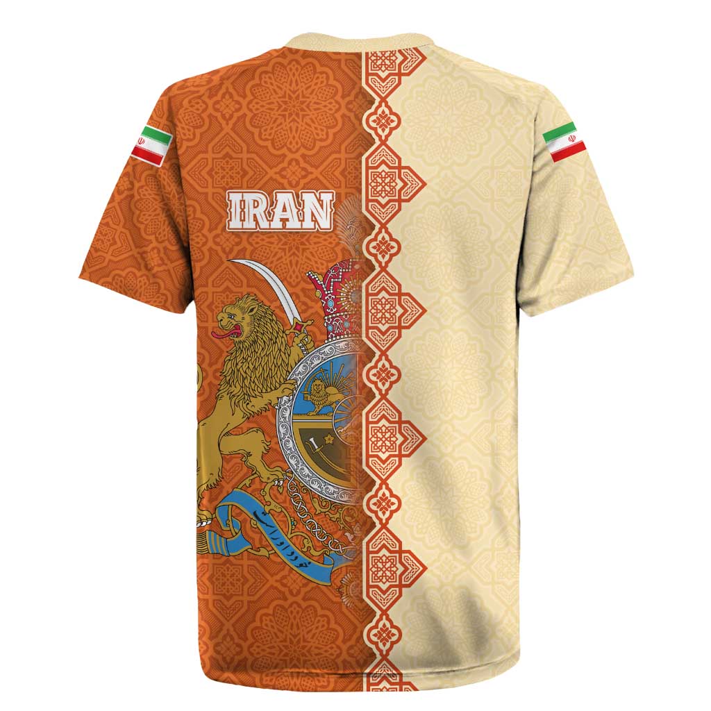 Iran Heritage Rugby Jersey with Traditional Pattern and Royal Emblem Design