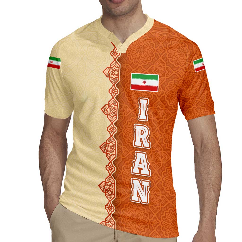 Iran Heritage Rugby Jersey with Traditional Pattern and Royal Emblem Design