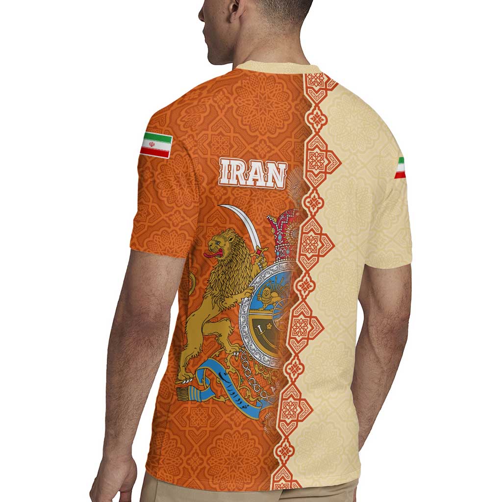 Iran Heritage Rugby Jersey with Traditional Pattern and Royal Emblem Design
