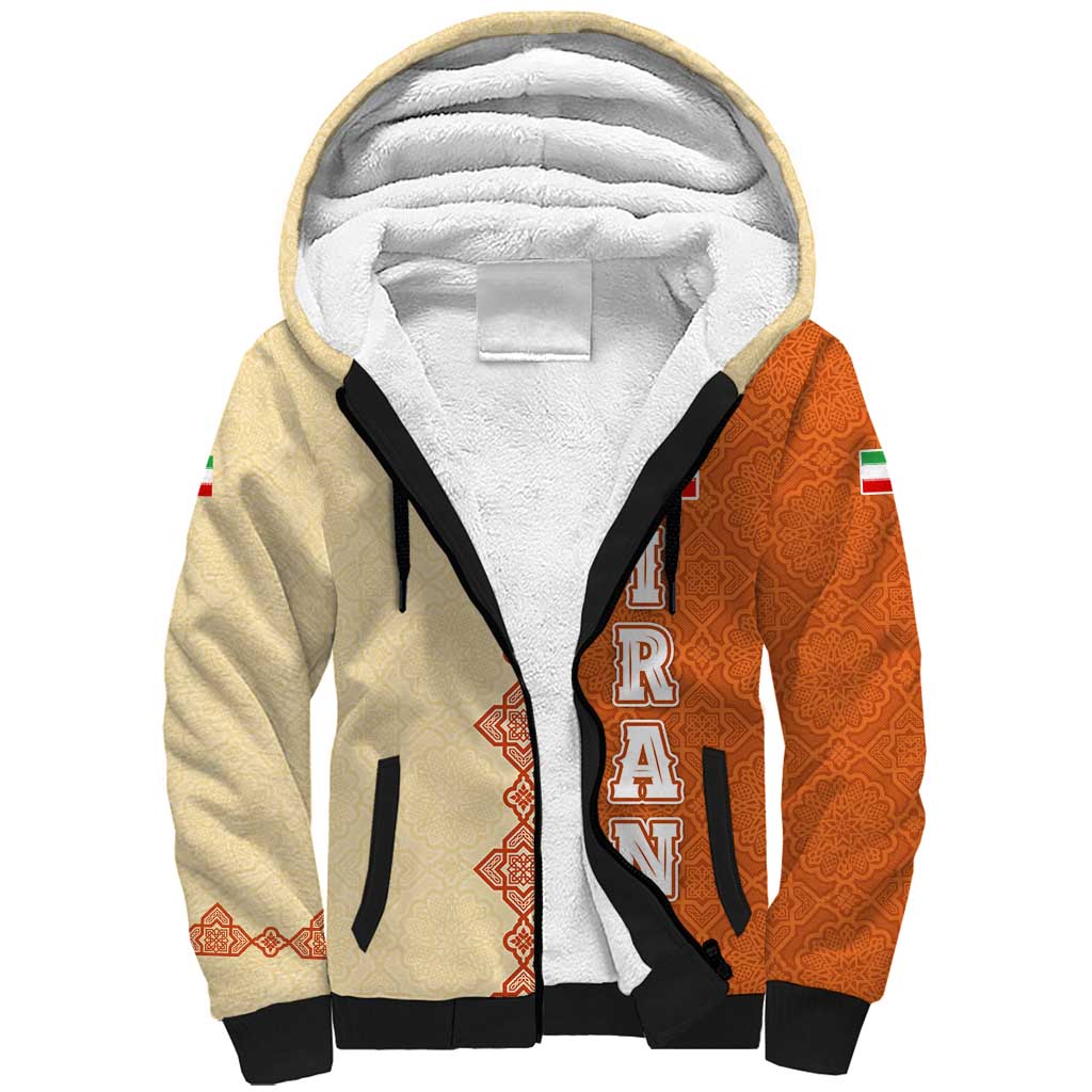 Iran Heritage Sherpa Hoodie with Traditional Pattern and Royal Emblem Design