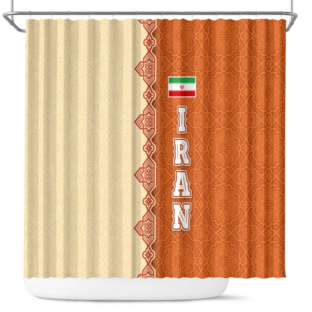 Iran Heritage Shower Curtain with Traditional Pattern and Royal Emblem Design