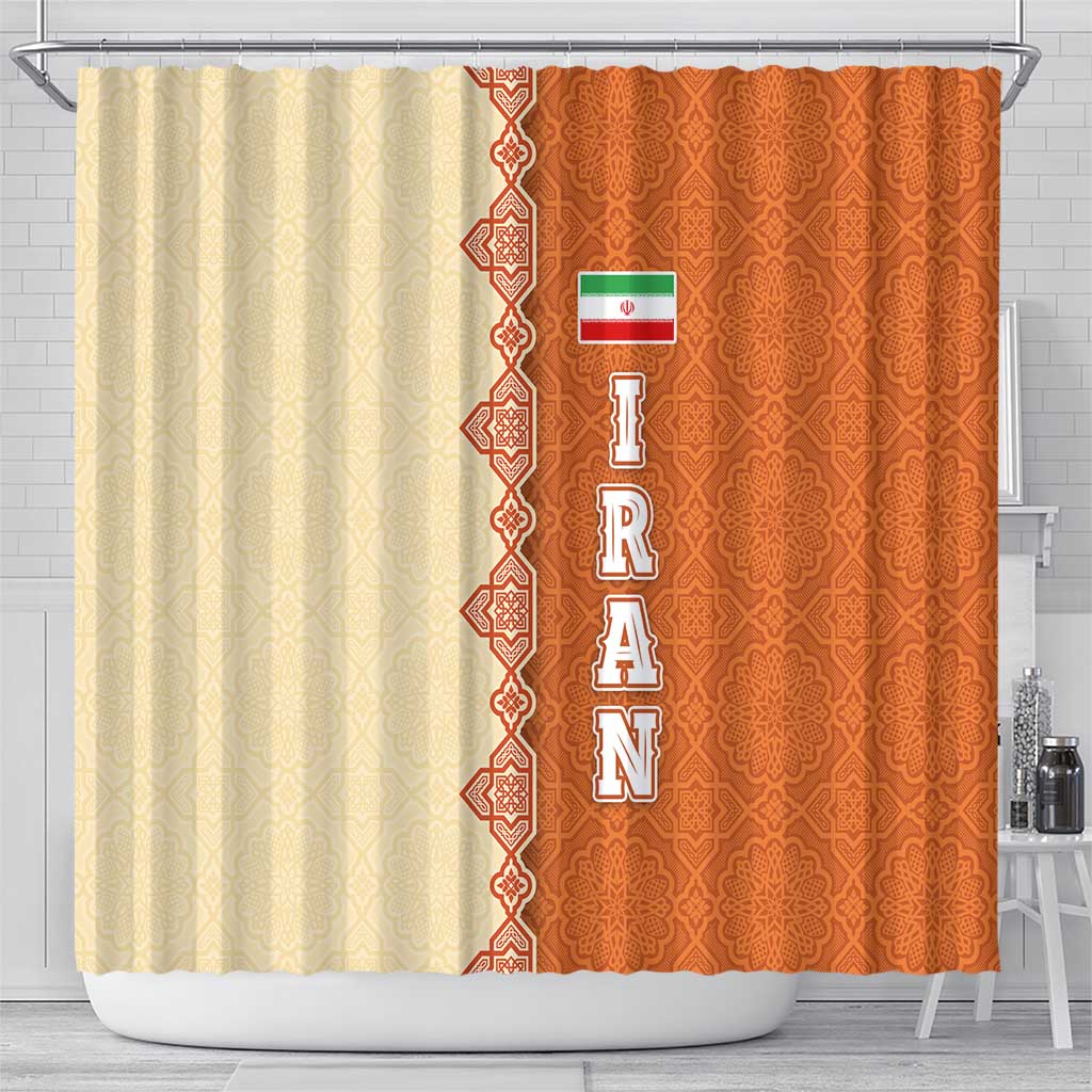 Iran Heritage Shower Curtain with Traditional Pattern and Royal Emblem Design