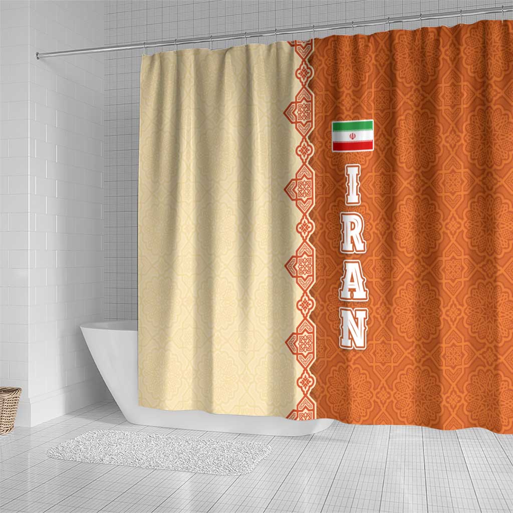 Iran Heritage Shower Curtain with Traditional Pattern and Royal Emblem Design