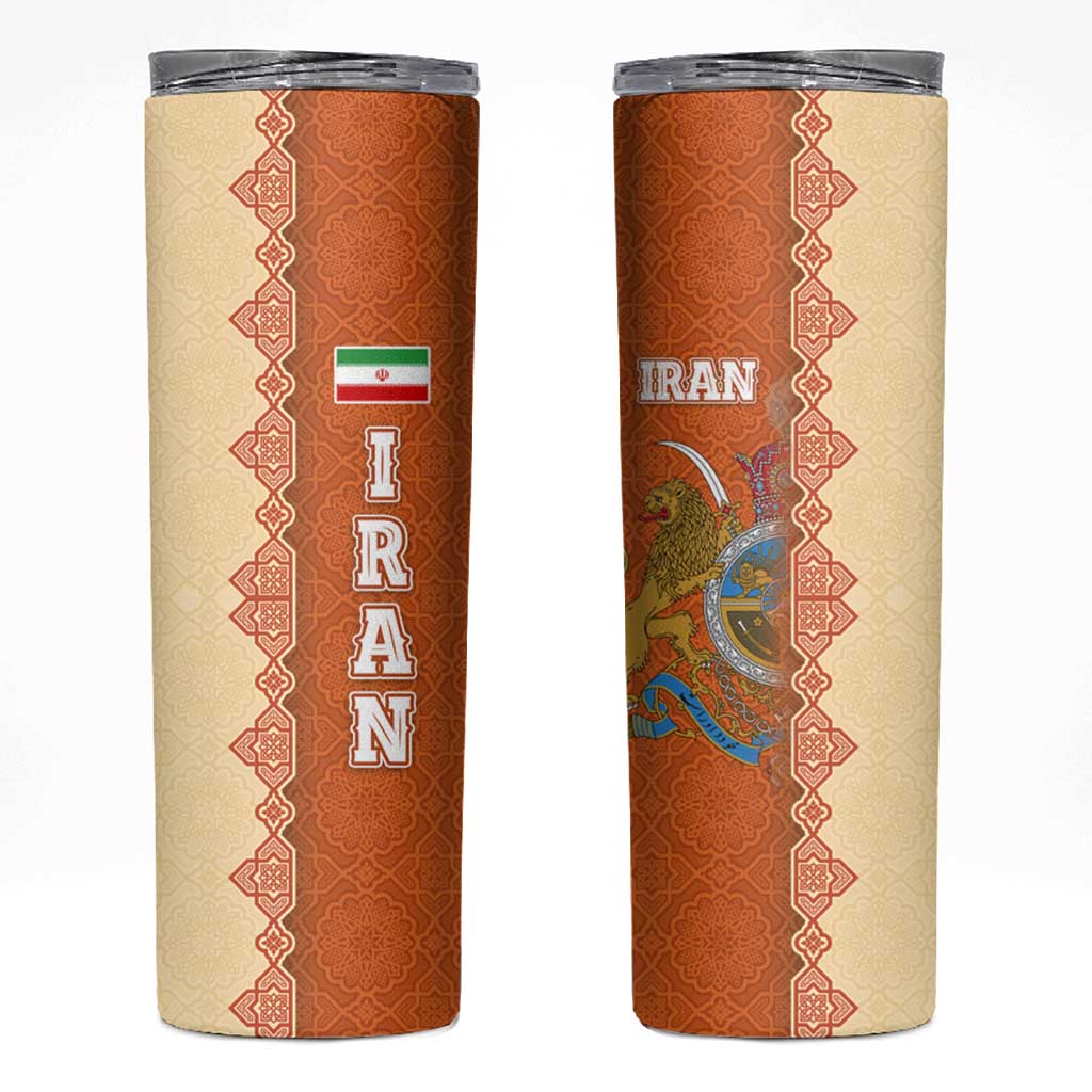 Iran Heritage Skinny Tumbler with Traditional Pattern and Royal Emblem Design