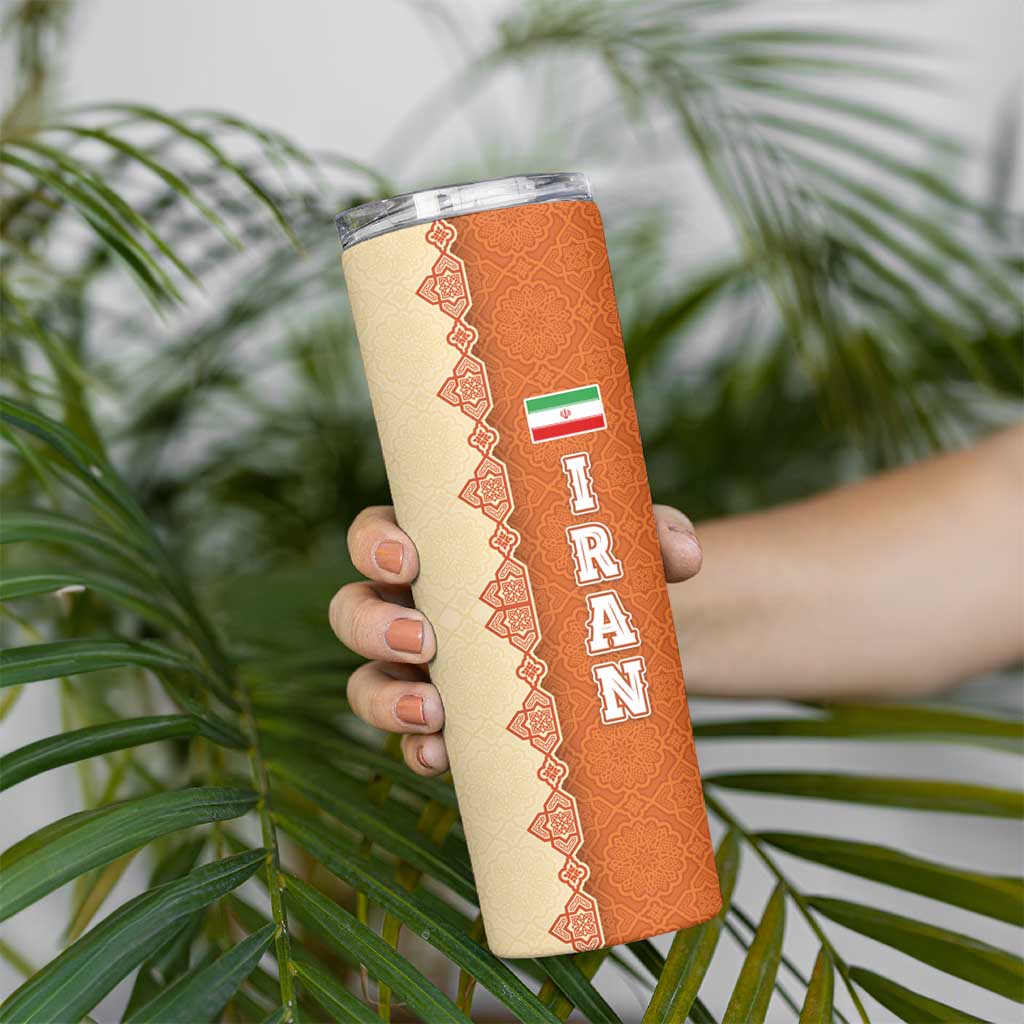 Iran Heritage Skinny Tumbler with Traditional Pattern and Royal Emblem Design