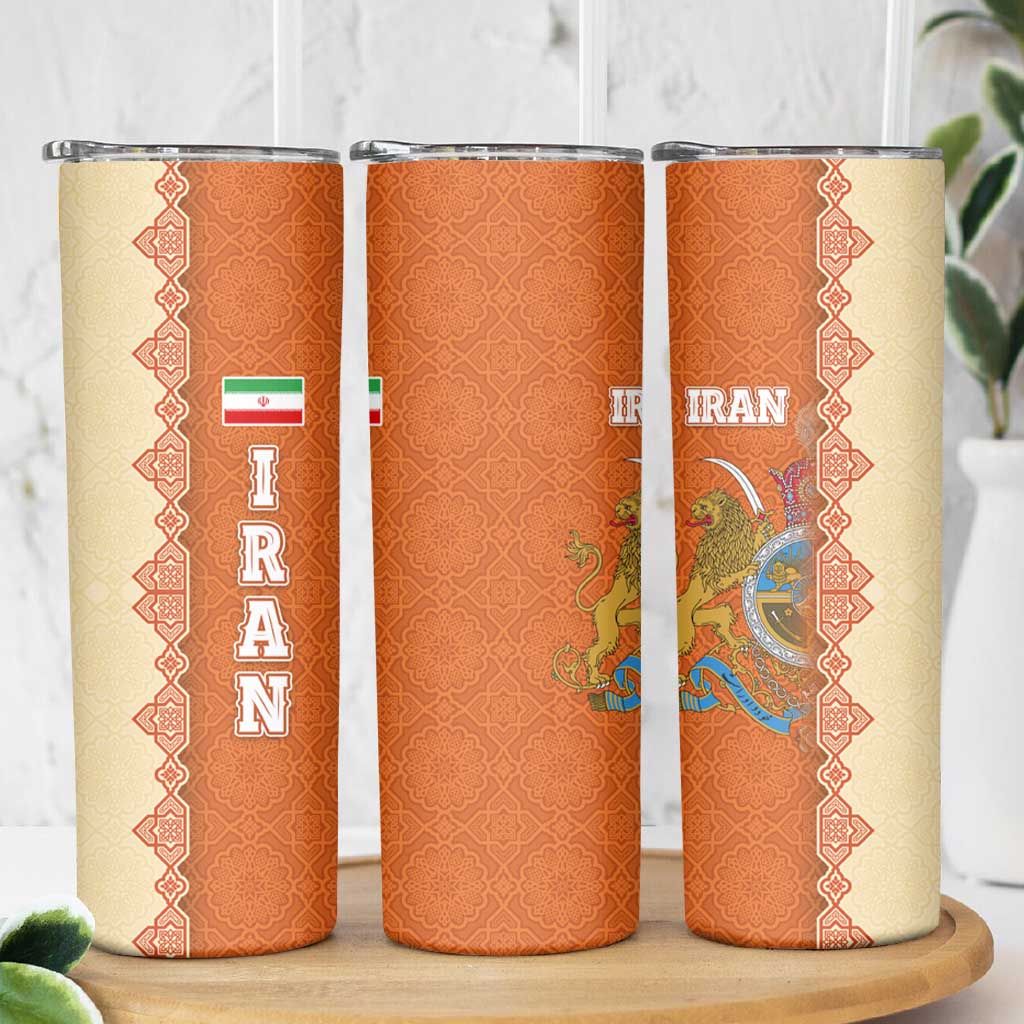Iran Heritage Skinny Tumbler with Traditional Pattern and Royal Emblem Design