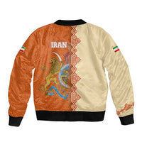 Iran Heritage Sleeve Zip Bomber Jacket with Traditional Pattern and Royal Emblem Design