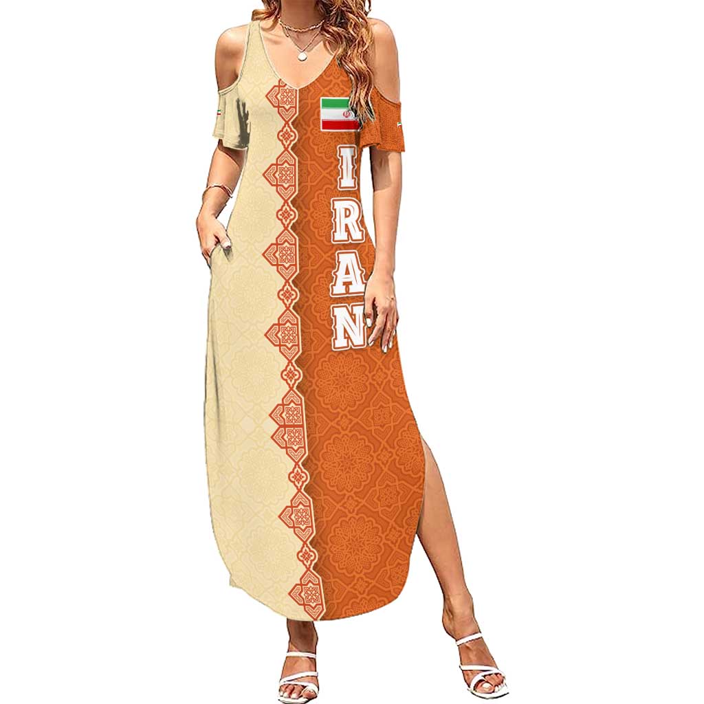 Iran Heritage Summer Maxi Dress with Traditional Pattern and Royal Emblem Design