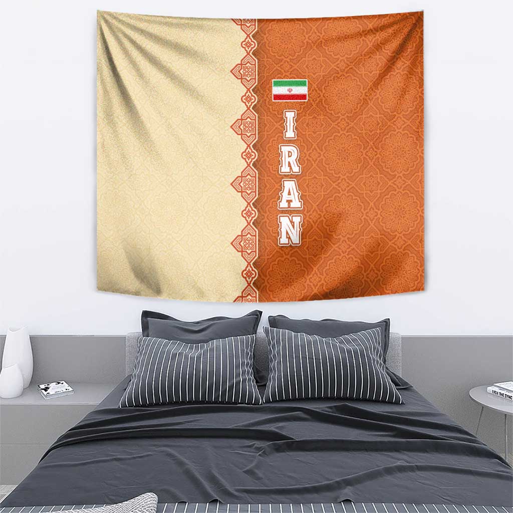 Iran Heritage Tapestry with Traditional Pattern and Royal Emblem Design