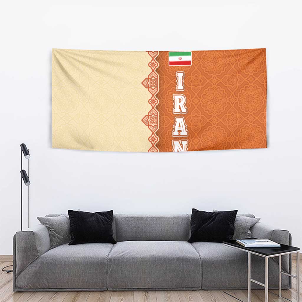 Iran Heritage Tapestry with Traditional Pattern and Royal Emblem Design