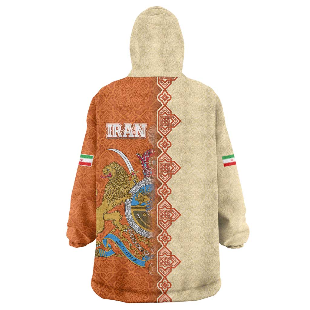 Iran Heritage Wearable Blanket Hoodie with Traditional Pattern and Royal Emblem Design