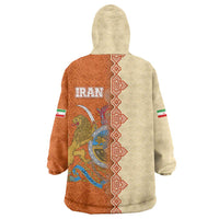 Iran Heritage Wearable Blanket Hoodie with Traditional Pattern and Royal Emblem Design
