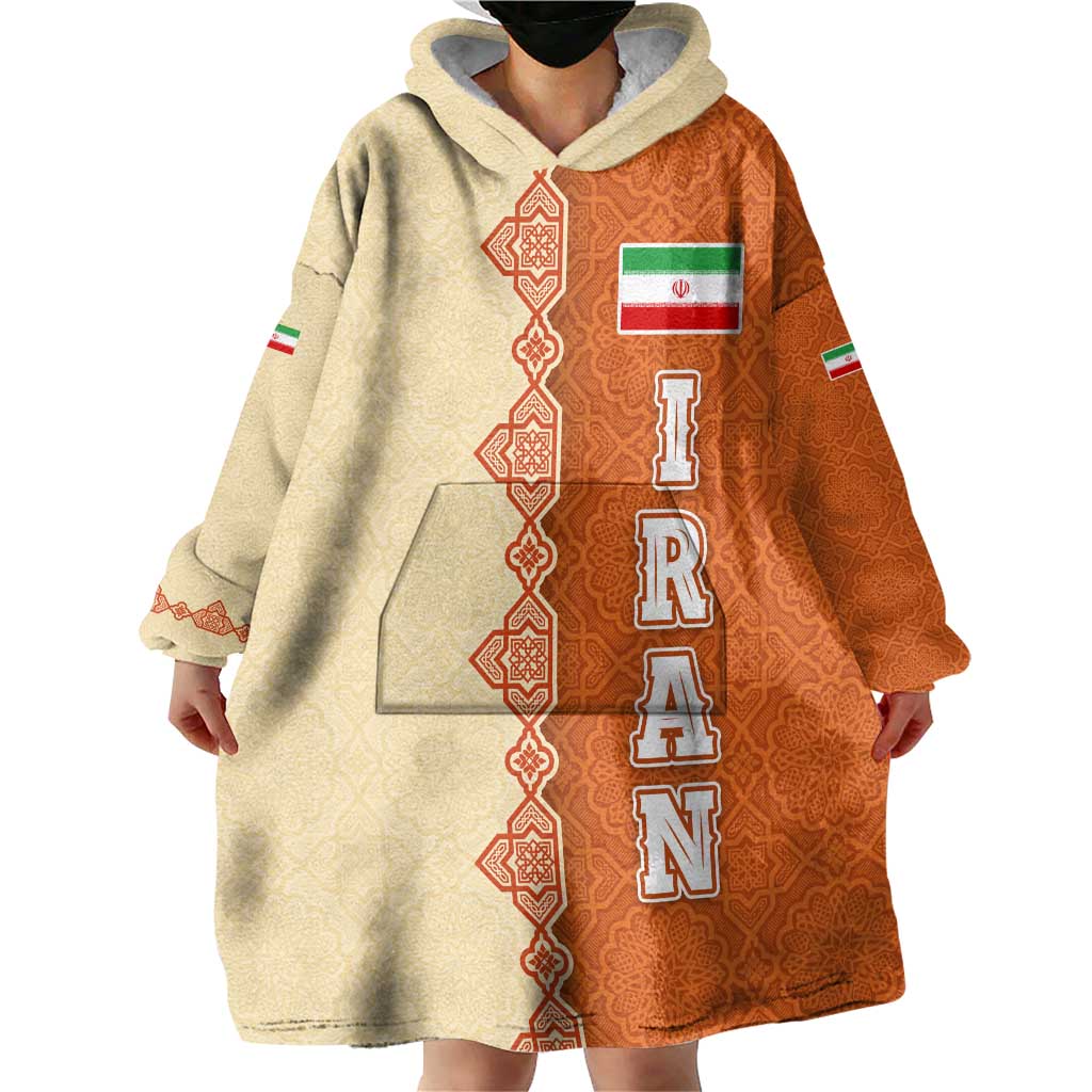 Iran Heritage Wearable Blanket Hoodie with Traditional Pattern and Royal Emblem Design