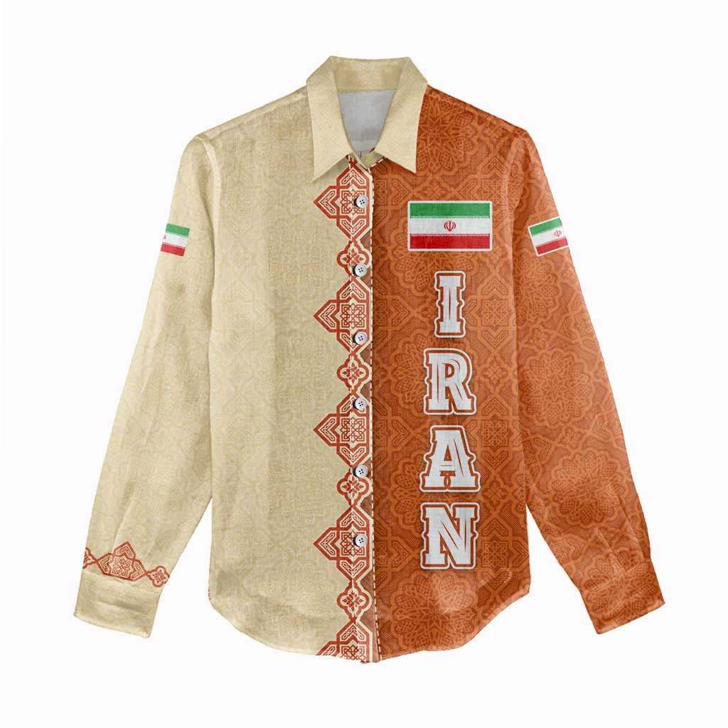 Iran Heritage Women Casual Shirt with Traditional Pattern and Royal Emblem Design