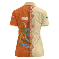 Iran Heritage Women Polo Shirt with Traditional Pattern and Royal Emblem Design