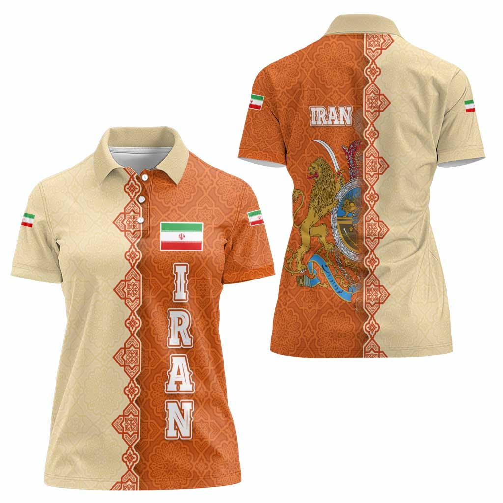Iran Heritage Women Polo Shirt with Traditional Pattern and Royal Emblem Design