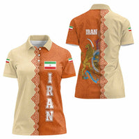 Iran Heritage Women Polo Shirt with Traditional Pattern and Royal Emblem Design