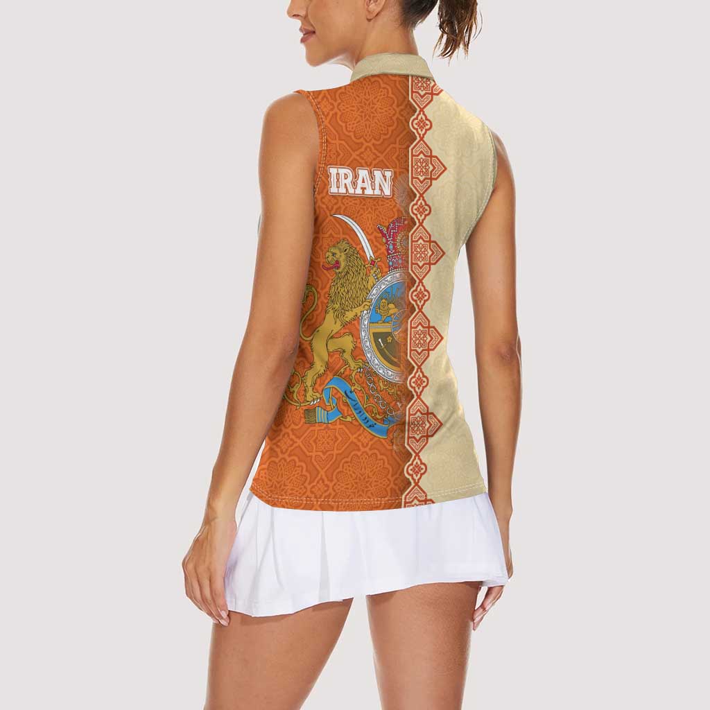 Iran Heritage Women Sleeveless Polo Shirt with Traditional Pattern and Royal Emblem Design