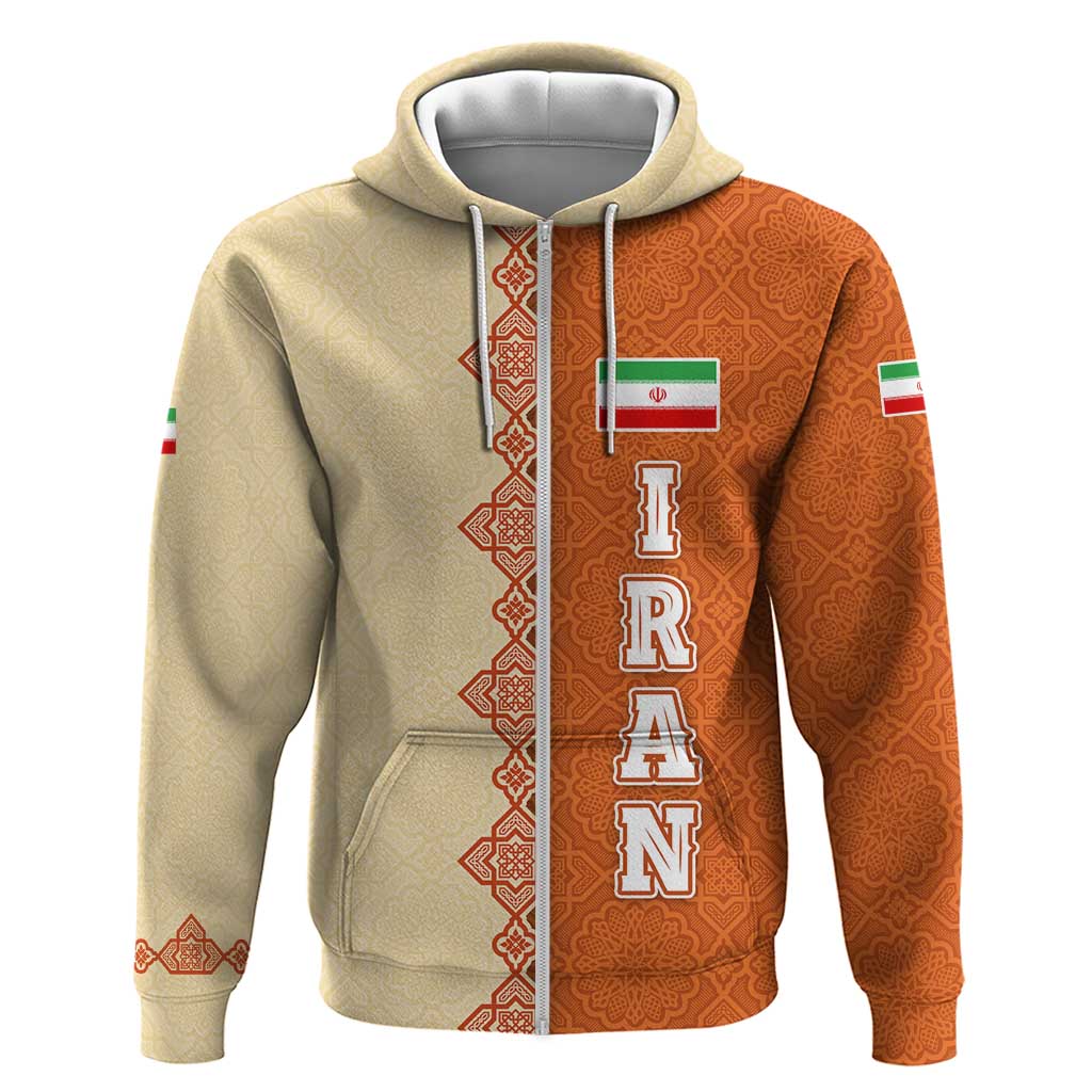 Iran Heritage Zip Hoodie with Traditional Pattern and Royal Emblem Design