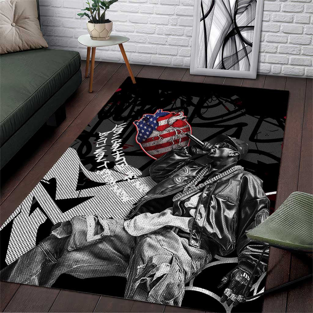 Hip Hop Graffiti Area Rug with Rapper Portrait and American Flag Street Art - Wonder Print Shop
