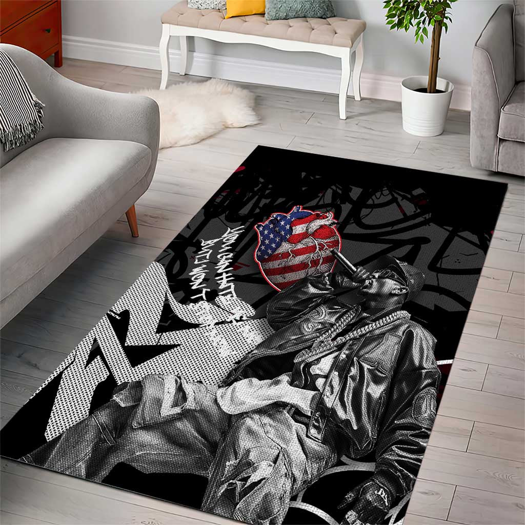 Hip Hop Graffiti Area Rug with Rapper Portrait and American Flag Street Art - Wonder Print Shop
